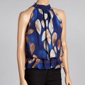 Blue & Beige Teardrop Halter Top - NWOT, Size L